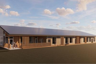 Visionsbild på den nya byggnaden norrifrån. Bild: Projektbyggaren