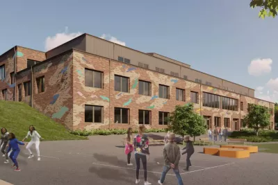 JSB Construction AB står som utförandeentreprenör för nyproduktionen av Slättgårdskolans nya huvuddel samt renovering av utemiljö. Beställare är SISAB, Skolfastigheter i Stockholm AB. Bild: SISAB